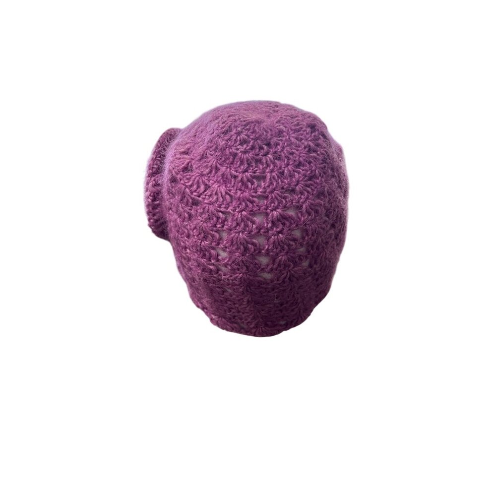 Echo Design Beanie Hat Wool Alpaca Purple Crochet Knit Rose Accent Womens NEW - Picture 5 of 9